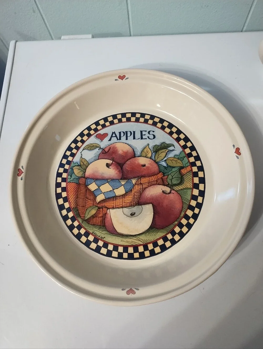Susan Winget Ceramic Apple Pie Pan- Checkerboard Farms